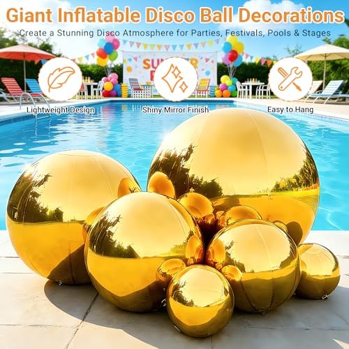 Inflatable Mirror Ball, Large Shiny Disco Ball, 6PCS Gold