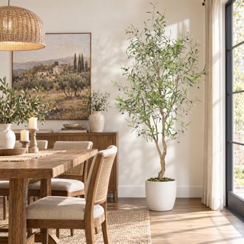 FEELEAD 7ft Faux Olive Tree with Natural Olive Branches & Realistic Leaves