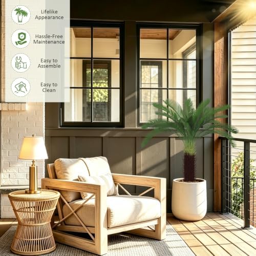 4Ft Artificial Sago Palm Tree with Lifelike Bark, Fake Cycad Tree Indoor