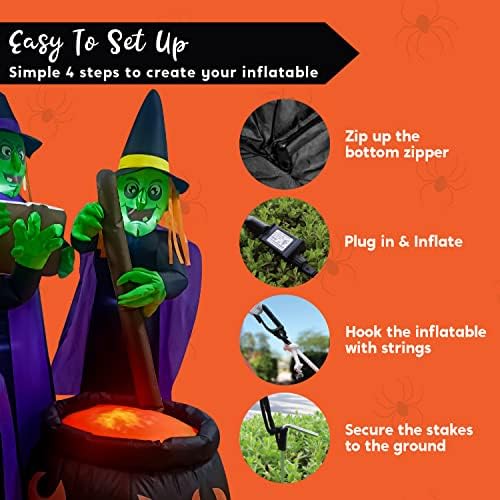 Joiedomi 6 FT Tall Halloween Inflatables Three Witch Around Cauldron with Flame Light Yard Outdoor Decoration Blow Up with Build-in LEDs for Halloween Party Indoor, Outdoor Inflatables Decorations
