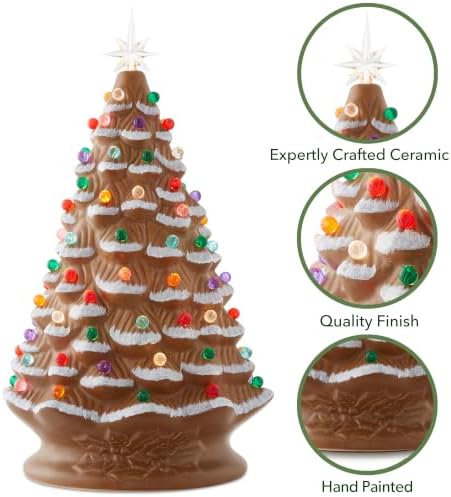 Casafield Hand Painted Ceramic Christmas Tree, Gingerbread 18-Inch Pre-Lit Tree with 186 Multi Color Lights and 2 Star Toppers