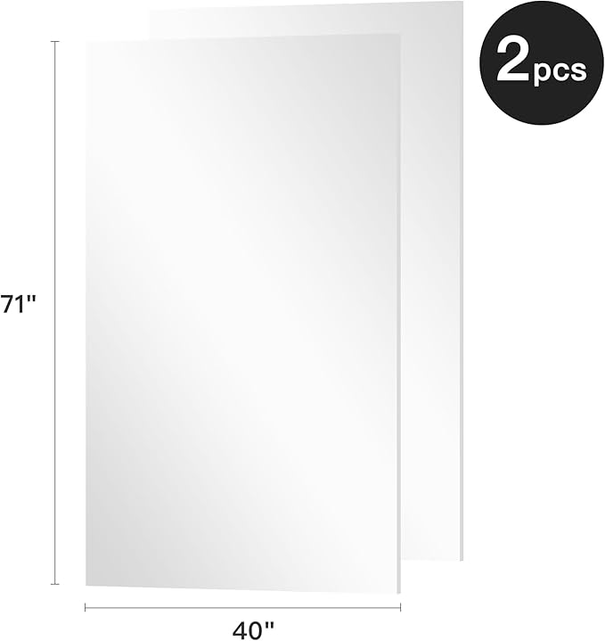 2PCS 71" X 40" Gym Mirror - Full Length Wall Mirror for Gyms, Dance Studios, Home and Yoga - Easy Installation, Ultra Light Shatterproof Nano Mirror Reduces 60% Commercial Insurance Costs, 5 lbs/pc