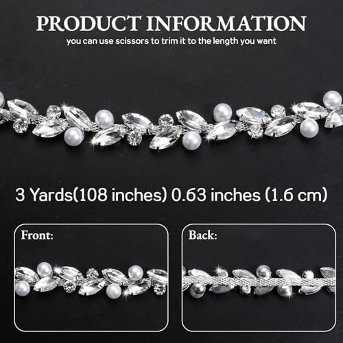 Novani Pearls Silver Rhinestones Trim Chain 3 Yards（T214,3Y）