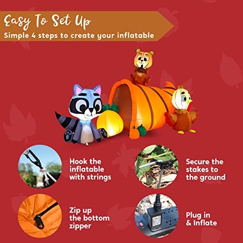 Joiedomi 7 FT Long Inflatable Woodland Animals with Cornucopia with Build-in LEDs, Blow Up Inflatables for Thanksgiving Party Indoor, Outdoor, Yard, Garden, Lawn Fall Decorations