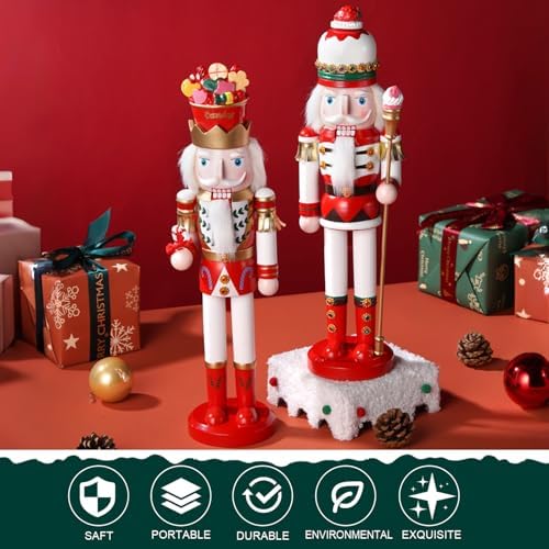 2 Pcs Wooden Christmas Decorations Nutcracker Soldier, 38CM Traditional Painted Nutcracker Figures,Festive Collectible Christmas Party for Home Fireplace Christmas Tree Party Decoration
