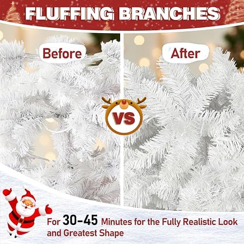 Yardenaler 7.5FT Artificial Christmas Tree with 350 LED Lights, 900 Branches Pre-Lit Pencil Christmas Tree, Slim Xmas Tree with Base for Indoor, Cool White Lights Festival Decoration for Party, White