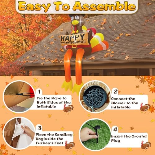 8FT LED Lighted Thanksgiving Fall Inflatables Turkey Outdoor Decorations