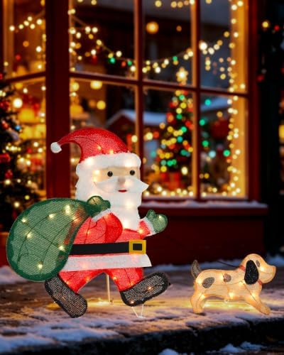 Lighted Christmas Santa Claus with Puppy, 26 Inch 2D Santa 50L