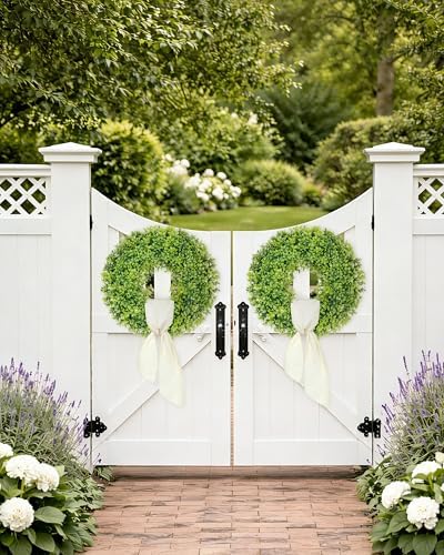 DDHS 20" Boxwood Wreaths Front Door, Artificial Spring Summer Wreath with Sash and Foldable, Year Round Indoor Outdoor for Farmhouse Fireplaces and Porches DIY St Patricks Day Decor-Gradient Green