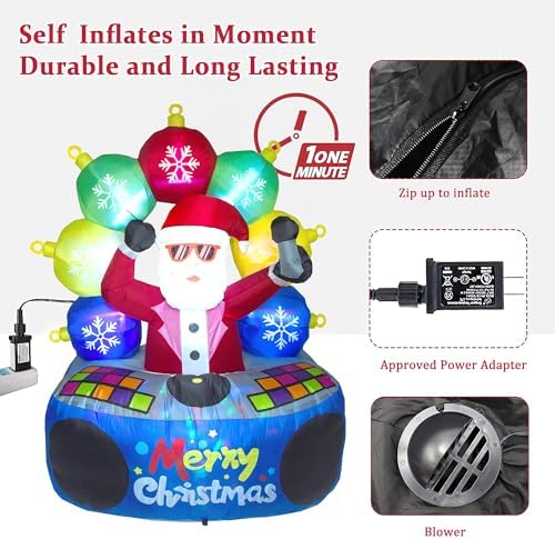 6 FT Christmas Inflatables DJ Santa Outdoor Decorations with Rotating LED
