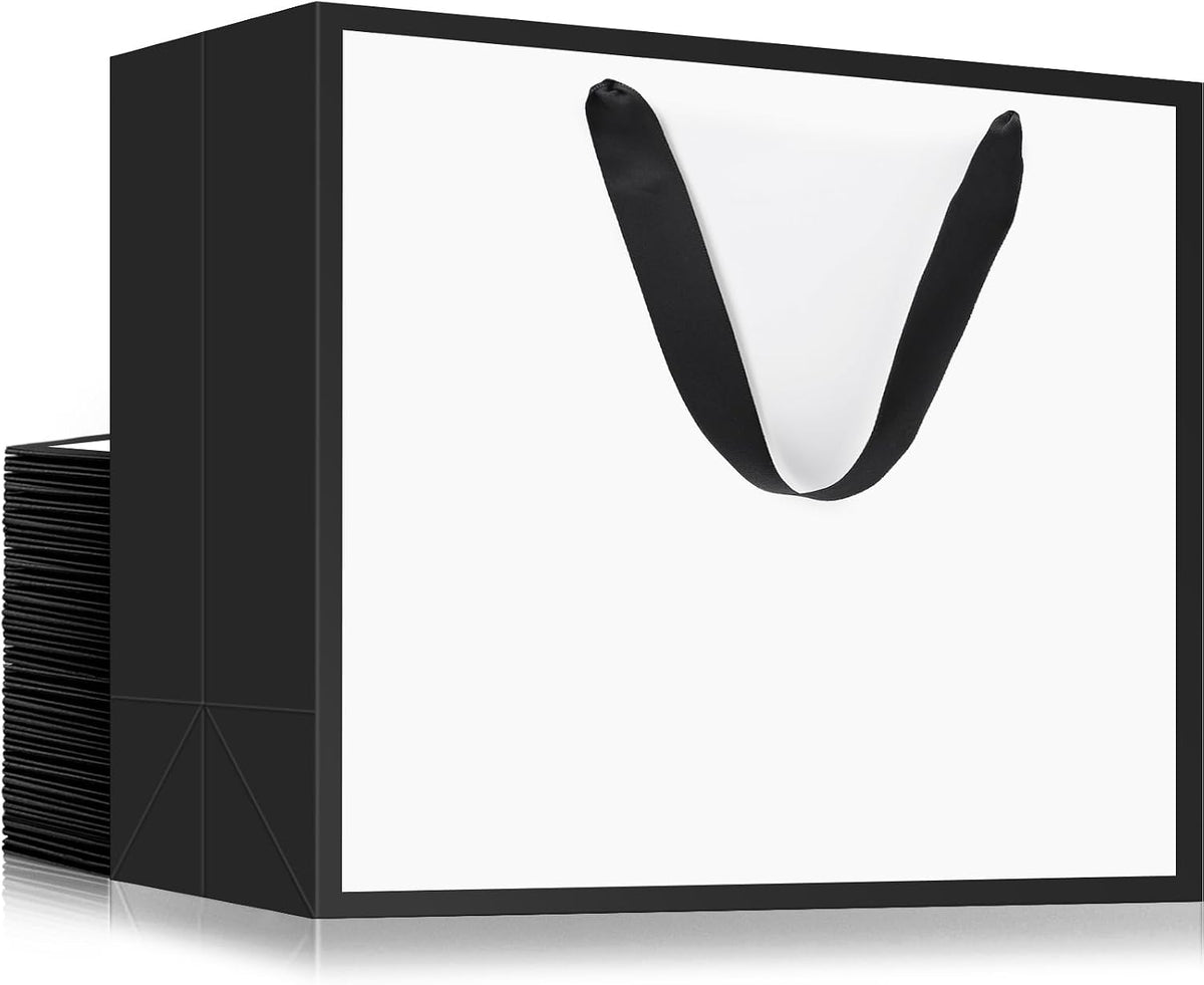 EUSOAR Large Gift Bags with Handles, 25pcs 16"x6"x12" Thank You Wrap Paper Bags Bulk, White/Black Merchandise Retail Shopping Wrapping Bags for Business, Craft Grocery, Wedding Birthday Party Favor