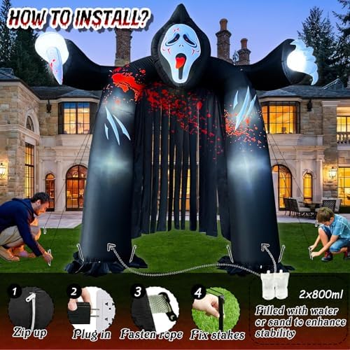 10 FT Halloween Inflatables Archway with Ghost and Build-in LEDs, Blow Up Yard Decorations, Spooky Face Scary Halloween Party Decorations, Large Outdoor Inflatable for Graveyard, Garden, and Lawn