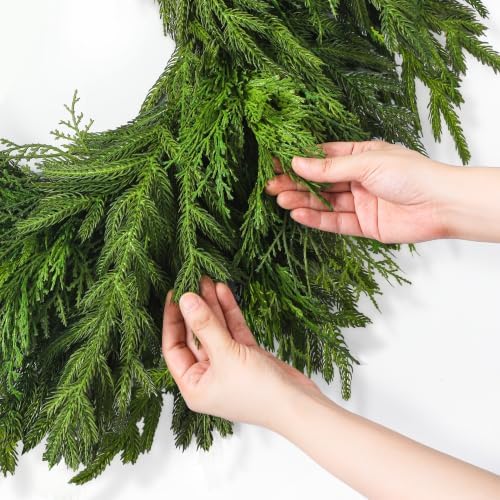 26" Large Cedar Norfolk Pine Wreath for Front Door, Faux Christmas Wreath