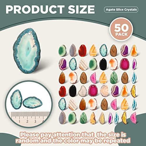Nuenen 50 Pcs Polished Agate Slices Bulk Drilled Hole Geode Stones, Medium