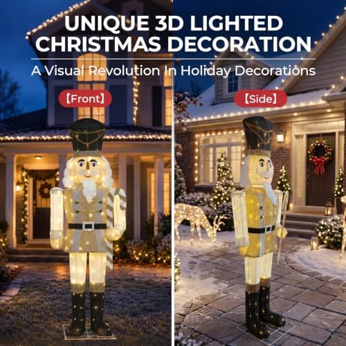 61Inch Nutcracker Christmas Decor Outdoor with LEDs 5 Feet Lighted Large Nutcracker Lighted Christmas Decorations Outdoor with Stakes & Zip Ties for Xmas Yard, Porch, Lawn