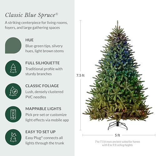 Balsam Hill 7.5 ft Pre-Lit Classic Blue Spruce - Artificial Christmas Tree with 540 Twinkly Lights, Easy Plug Technology, Premium Stand for Indoor Holiday Decorating