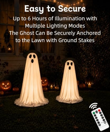 2 Pack Lighted Halloween Ghost Decorations with Remote & Timer