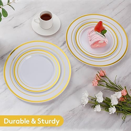 Goodluck 200PCS Gold Plastic Plates, Heavy Duty Disposable Gold Plates