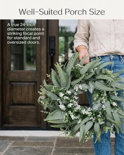 24 Inch Eucalyptus Wreath for Front Door, Farmhouse Decor Wreath
