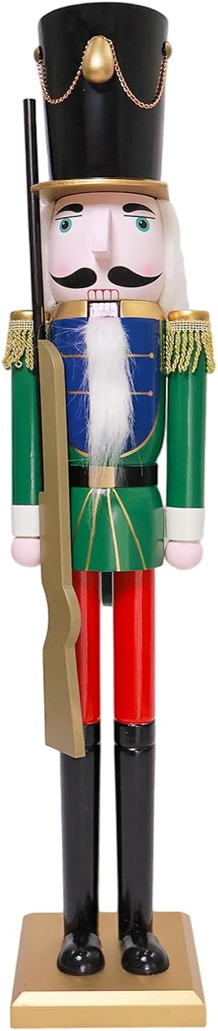Large Christmas Nutcracker Soldier 35 Inch/2.9Ft Wooden Nutcracker Figures Decor Xmas Nutcracker Welcome Centerpieces for Indoor Outdoor Floor (Gun-Green)