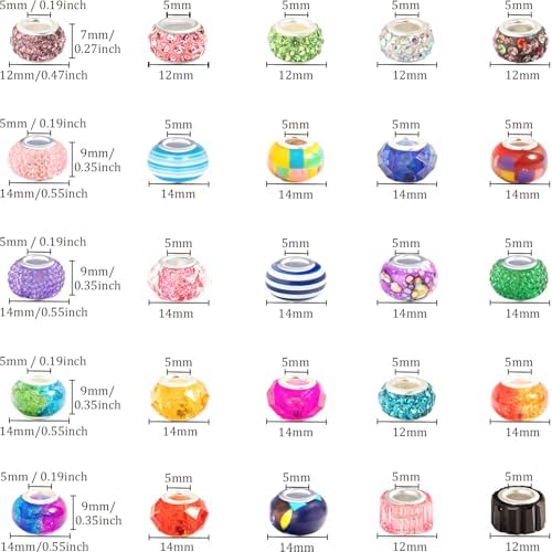 500 Pcs European Craft Beads Large Hole Spacer Beads, Assorted European Craft Bead White Rhinestone Lampwork Beads Large Hole Spacer Bead for DIY Charms Bracelet Necklace Jewelry Making Supplies