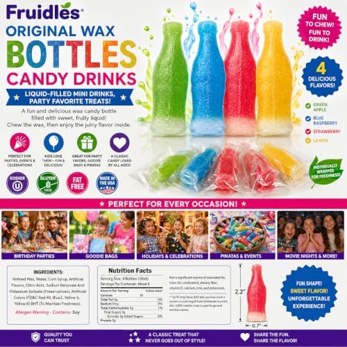 Fruidles Original Wax Bottles Candy Drinks, 5-Pounds Liquid Filled Mini Drink...