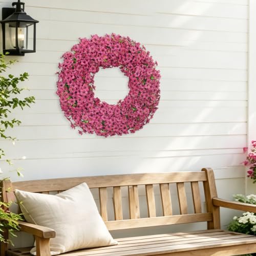 24" Fuchsia Artificial Floral Wreath for Front Door Outside All Seasons