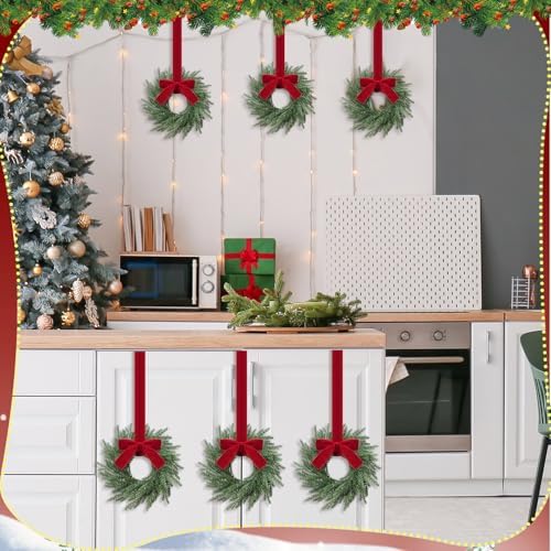 6 Pcs Christmas Small Norfolk Wreaths 12.6 Inch Xmas Pine Wreaths
