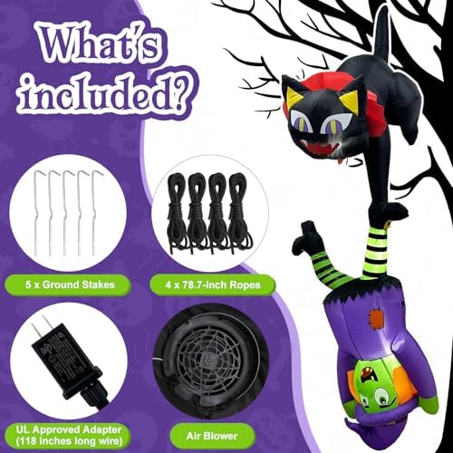8 FT Hanging Halloween Inflatables Outdoor Decorations Black Cat and Witch