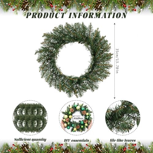 Zeyune 8 Pcs 14" Christmas DIY Green Wreath Artificial Faux Wreath, Fresh