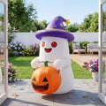 5 FT Halloween Inflatables Decor, Cute Inflatable Ghost with Pumpkin, Built-in 2 LEDs for Halloween Garden, Patios & Indoor Parties Party Decoration