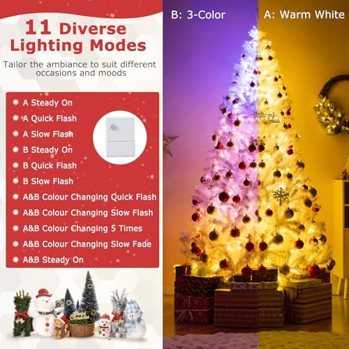 Goplus 7 FT Pre-Lit Christmas Tree with 400 Warm White & 3-Color LED Lights