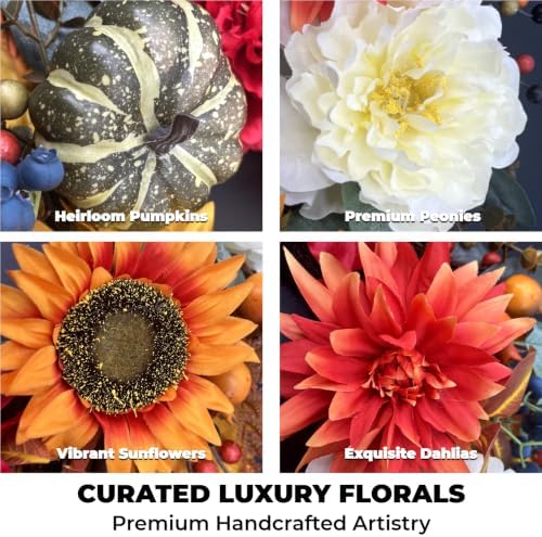 Fall Floral Wreaths for Front Door, 24 Inch Autumn Outdoor Wreath