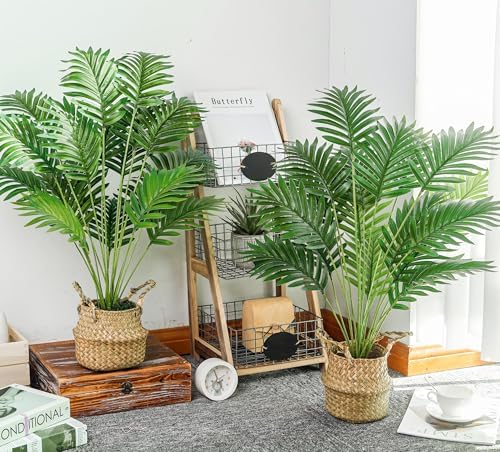 Der Rose 2Pcs 28" Fake Palm Trees, Artificial Floor Plants in Woven Baskets