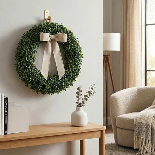 Pure Garden Round Boxwood Wreath for Front Door, Green, 19.5” x 2.5”