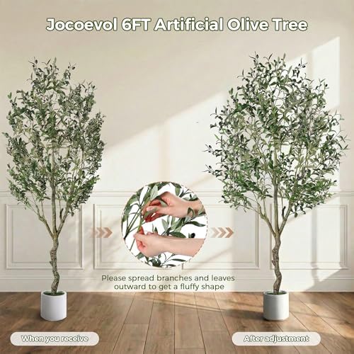 Artificial Olive Tree Indoor 6FT, Tall Faux Olive Tree with White Planter
