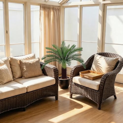 4Ft Artificial Sago Palm Tree with Lifelike Bark, Fake Cycad Tree Indoor