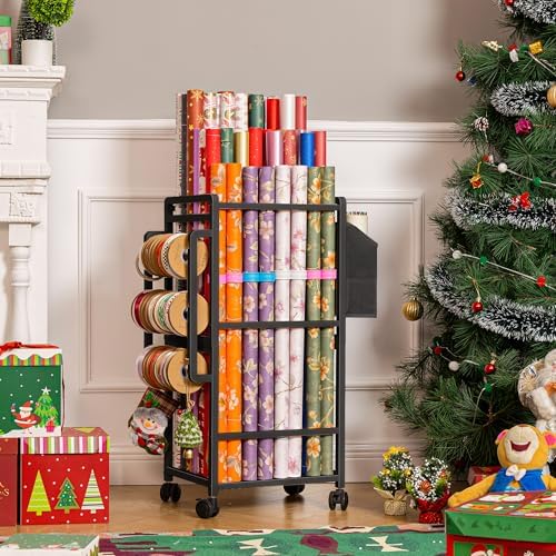 Aquzee Wrapping Paper Storage, Rolling Gift Wrap Storage Stand