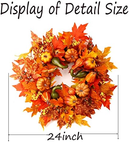 24" Harvest Fall Wreaths for Front Door Outside,Autumn Wreath with Pumpkins