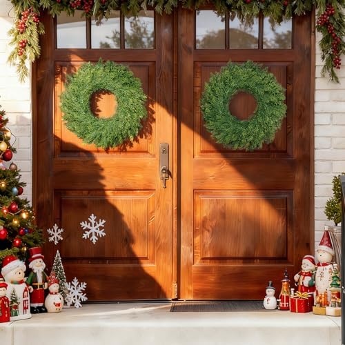 22 inch Real Touch Cedar Wreath, Artificial Greenery Holiday Decor