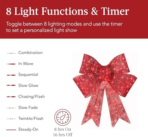 Best Choice Products 36in Pre-Lit XL Christmas Bow Decoration, Large Outdoor LED Holiday Yard Décor w/ 90 Lights, 8 Light Functions, Timer, Hook