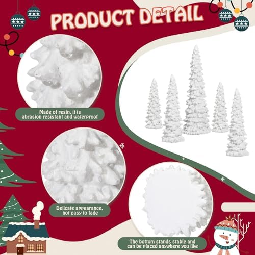 Jetec 5 Pcs Glitter White Resin Christmas Tree Figurines Tabletop Decor