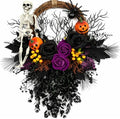 Halloween Wreath for Front Door 16" Dark Gothic Skull Spooky Decor