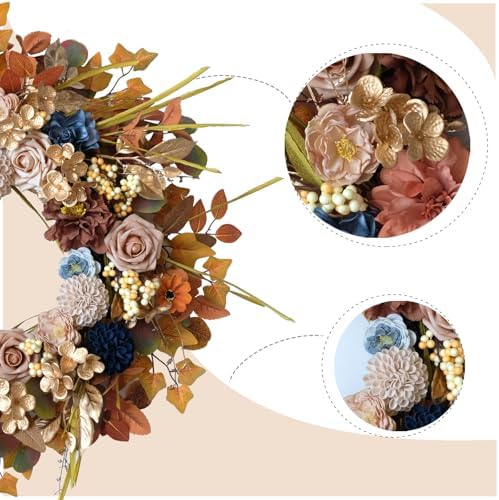 24" Fall Flowers Wreath with Eucalyptus Maple Leaves for Front Door