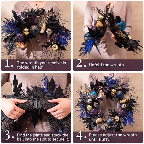 DecorbyHannah 24'' Pumpkins Halloween Wreath with Lights for Front Door