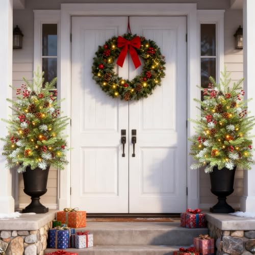 HMASYO 2 Pack 30" Pre-Lit Christmas Tree Urn Fillers for Outdoor Planters