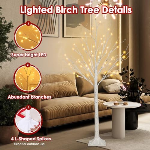 2 Pack 4FT Lighted Birch Tree Lights Christmas Decoarations Warm White