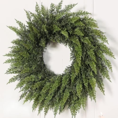 24" Lifelike Touch Artificial Cedar Wreath for Front Door Christmas Decor