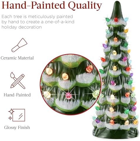Best Choice Products Set of 3 XL Ceramic Christmas Trees, Pre-Lit Hand-Painted Tabletop Holiday Décor w/Multicolor Bulbs, LED Lights – Frosted Green