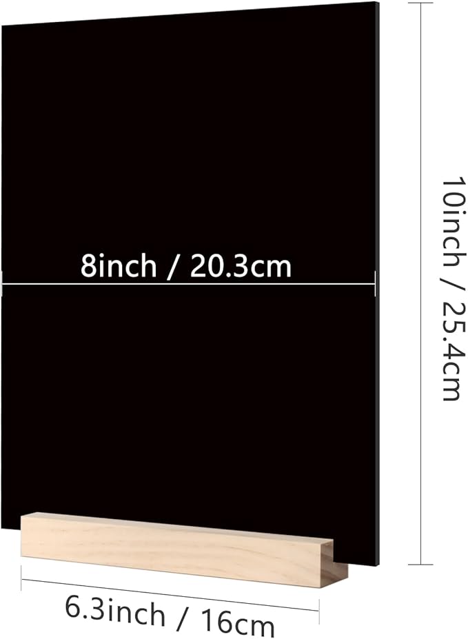 JINMURY 8x10 Inch Black Acrylic Sign with Holder- 6 Pack Blank Black Acrylic Sheets and Wood Stands, DIY Blank Signs for Wedding Party Reception (6 Pack 8 x10 Inch)
